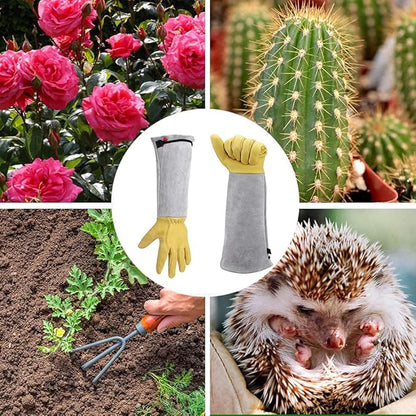 Gardening Gloves for Women/Men, Rose Pruning Thorn-Proof Long Leather Garden Gloves with Adjustable Cuff, Ladies Light Protective Glove for Yard & Outdoor Work