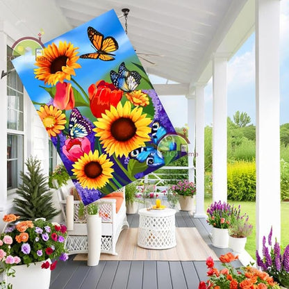 large Garden Flag 28x40 Double Sided sunflower flag, monarch Butterfly Floral Flower Welcome Garden Yard House Flags Outside Outdoor House sunflower Spring Summer Décor