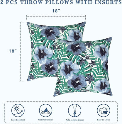 LVTXIII Outdoor/Indoor Throw Pillows, Decorative Throw Pillows with Inserts, 18"x18" Square Pillows for Bed, Couch, Sofa and Patio Furniture, Set of 2, Blue Salmone Tropical