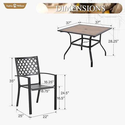 Sophia & William Patio Table and Chairs Set, Outdoor Dining Set for 4, 5 Piece Metal Patio Furniture, 37" Square Table with Wood-Like Tabletop(Beehive)