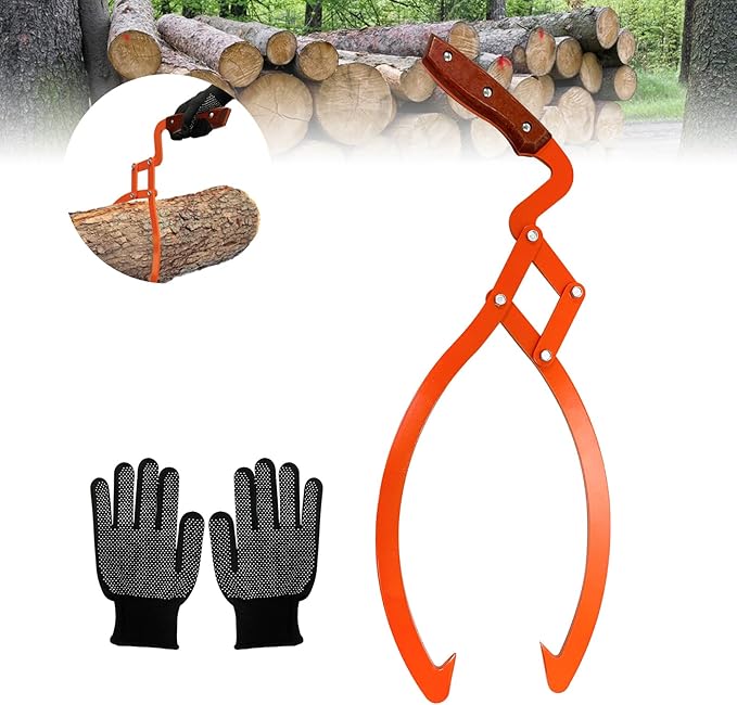 Log Grabber 20", 440LBS Logging Tongs with Gloves Handle Non-Slip Grip Hook, 2 Claw Skidding Tongs, Handling, Grapple Lifting, Dragging Carrying Tool
