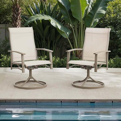 Patio Swivel Chairs Set of 2, Outdoor Swivel Chairs with Armrest, High Back Patio Chair with Metal Frame, All-Weather Outdoor Dining Chair for Deck, Porch and Lawn, Ivory Beige