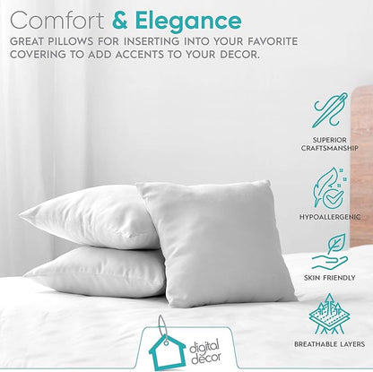 Digital Decor Premium Throw Pillow Inserts Sham - Decorative White Square Form Pillow Inserts - Perfect for Bedroom, Sofa & Couch (2 Pack)