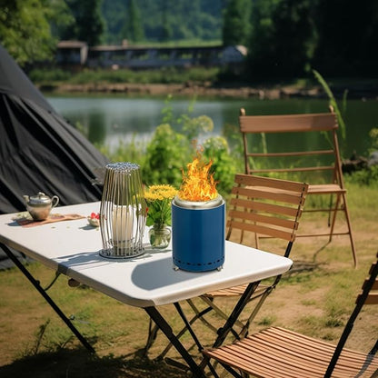 Tabletop Fire Pit 9.7 x 7.1 Inch with Removable Ash Pan, Smokeless Firepit Camping Stove with Bag for Outdoor Safe Burning Firepits, Stainless Steel Wood Burning Fire Pits for Heating, Blue