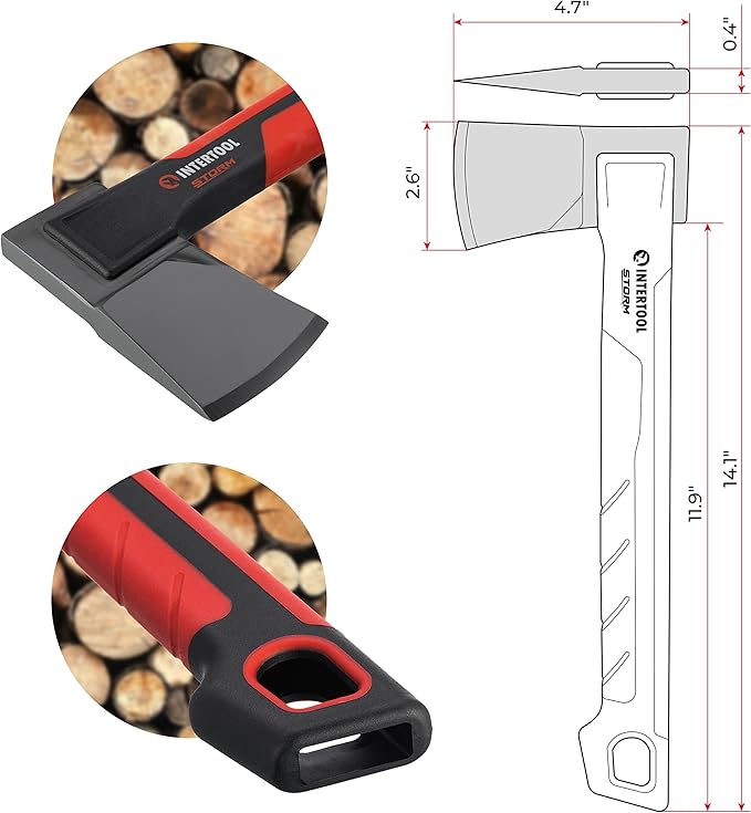 INTERTOOL Chopping Axe and Hatchet Set, 36-Inch Long and 14-Inch Hatchet, Shock Absorbing Fiberglass Handles With Blade Protectors HT-0264-0291
