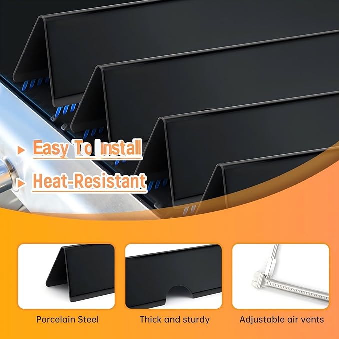 7636 Flavorizer Bars and 69787 Grill Burner for Weber Spirit I & II E-310 E-320 E-330 S-310 S-320 S330 (Front-Mounted Control), 15.3" Heat Plates & 18" Grill Burner Tube, Porcelain Steel
