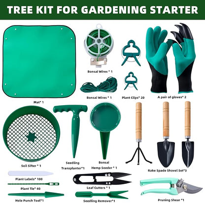 18-Piece Gardening Kit with Bonsai Tools, Succulent & Herb Planting Set, Pruning Shears, Seed Trays, Waterproof Mat – Durable BPA-Free Indoor & Outdoor Garden Tool Set Gift