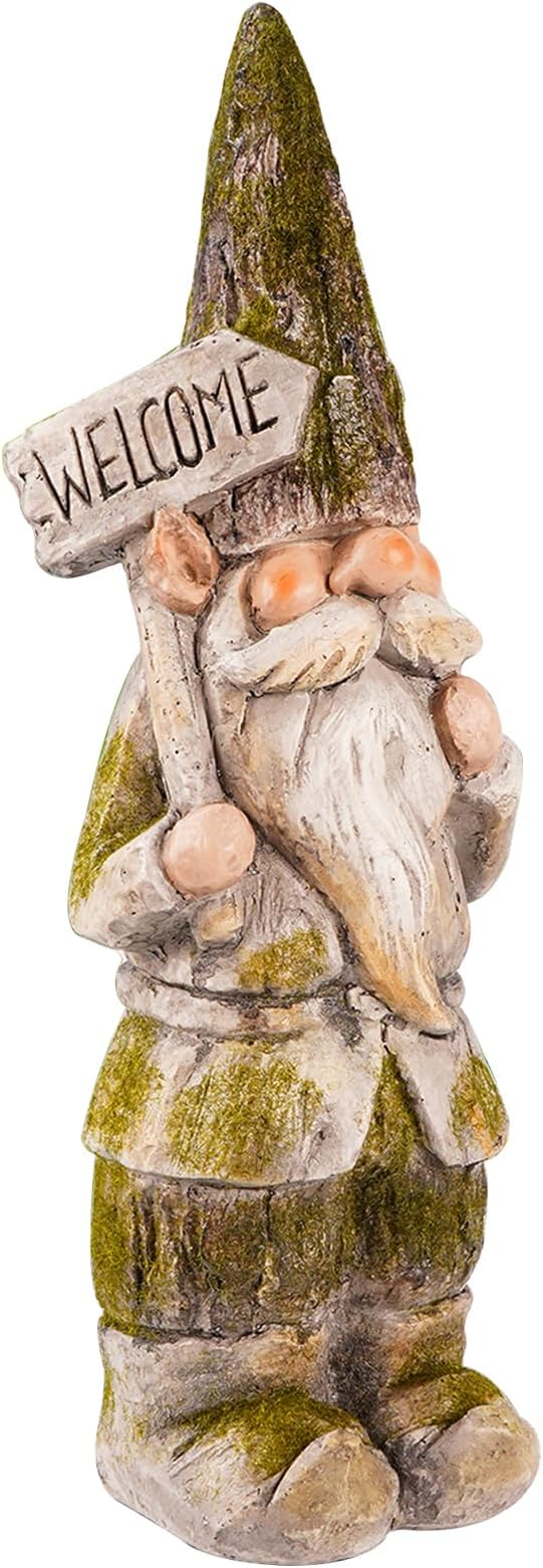 14”H Garden Gnomes Outdoor, Funny Porch Greeter Welcome Gnomes Decorations for Yard Patio Lawn, Resin Gnome Statues for Garden Decor, Unique Christmas Gnome Gift for Women
