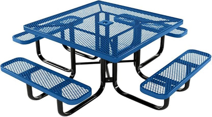 COATEDOUTDOORFURNITURE Heavy-Duty Portable Outdoor Kids Table with Umbrella Hole, Expanded Metal Kids Picnic Table, Commercial-Grade, Made in America (46 in, Square, Childrens, Textured Light Blue)