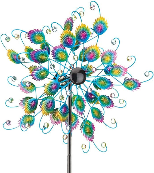 Regal Art & Gift Peacock Wind Spinner – Metal Yard Decorations Outdoor | Kinetic Garden Spinner for Lawn, Pathway, or Flower Bed | Weather-Resistant Outdoor Sculpture - 32 Inch