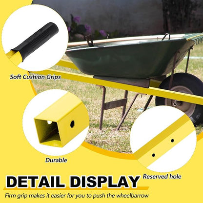 Gisafai 1 Pair Wheelbarrow Replacement Handles Kit 60 Inches Metal Wheelbarrow Handles Heavy Duty Yellow, Easy Install