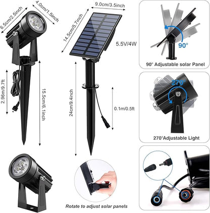 Solar Spot Lights Outdoor, Solar Landscape Spotlights IP65 Waterproof 9.8ft Cable, Auto On/Off Outdoor Wall Lights for Garden Yard Driveway Porch Walkway Pool (6000K White 2 Pack)