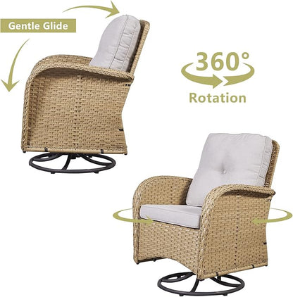 HUMMUH 5-Piece Patio Furniture Wicker Outdoor Conversation Set,All-Weather Rattan Swivel Chairs Bistro Set with Loveseat Coffee Table for Backyard,Poolside,Deck (Yellow/Beige)