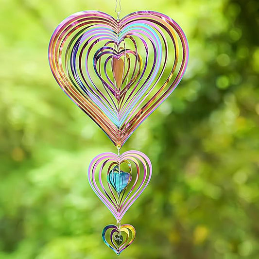Wind Spinners Outdoor, 3D Heart, Gradient Rainbow Color, 14 inches Stainless Steel Metal, Hanging Wind Spinners, Garden, Yard Décor, Outside, Gifts for Women Mom Wife