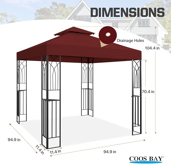 COOS BAY 8x8 Outdoor Patio Gazebo with Corner Shelves, Two-Tier Soft Top Canopy for Backyard, Lawn, Deck and Garden, Red