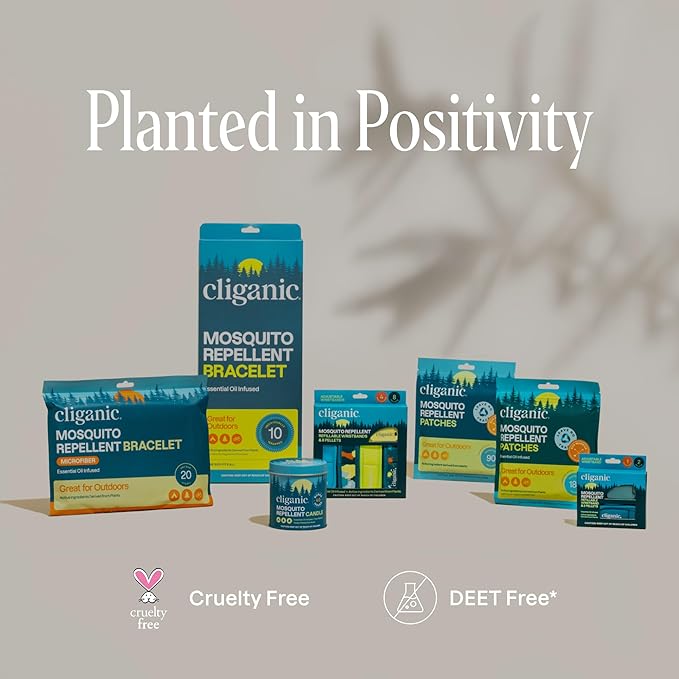 Cliganic Mosquito Repellent Pack (2 Wristbands + 4 Refill Pellets) - Adjustable, Natural DEET-Free, Essential Oil Infused