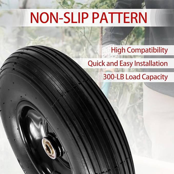(2-Pack) 4.00-6 Wheelbarrow Tires, 13 Inch Pneumatic Tire and Wheel with 5/8" or 3/4" Bearings, 1.75"-5.75" Center Hub 4.00-6 Pneumatic Tire for Wheelbarrows, Trolleys, Garden Carts