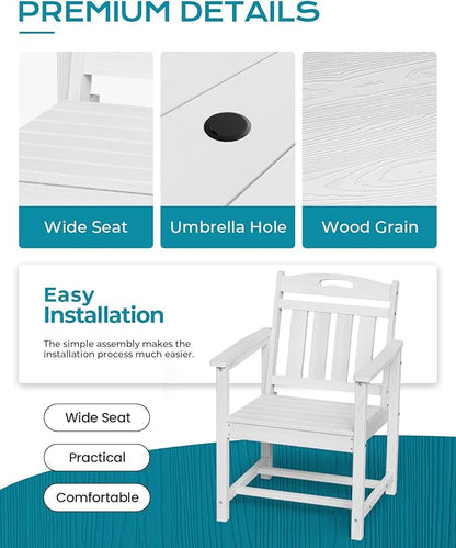 Ciokea HDPE Outdoor Dining Table with Umbrella Hole,66" Rectangle Patio Table for 6,All-Weather Outdoor Patio Furniture Set for Garden Backyard,White
