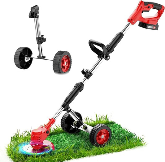 6-inch Cordless String Trimmer with 3 Types of Blades, Electric Grass Trimmer,21V 2×2000mAh Weed Eater Battery Powered,Electric Weed Wacker Cordless with Wheels,Lawn Edger, Mower for Yard,Garden