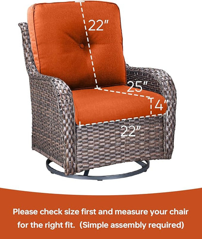 Pop 22x25/22x24 Outdoor Seat Cushions Set of 2 - Comfortable High Back Water-Resistant Patio Chairs Cushion for Wicker Dining Rocker Glider Loveseat Couch Sectional Sofa - Orange/Button
