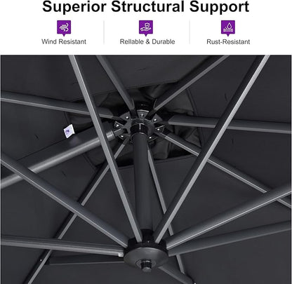 PURPLE LEAF 9 Feet Patio Umbrella Outdoor Cantilever Square Umbrella Aluminum Offset Umbrella with 360-degree Rotation for Garden Deck Pool Patio, Light Grey