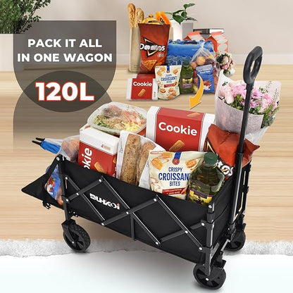 Collapsible Tailgate Wagon with Wheels, Compact Size Folding Utility Cart, 380LBS Capacity for Garden, Grocery, Beach, Camping – Portable Heavy Duty Cart