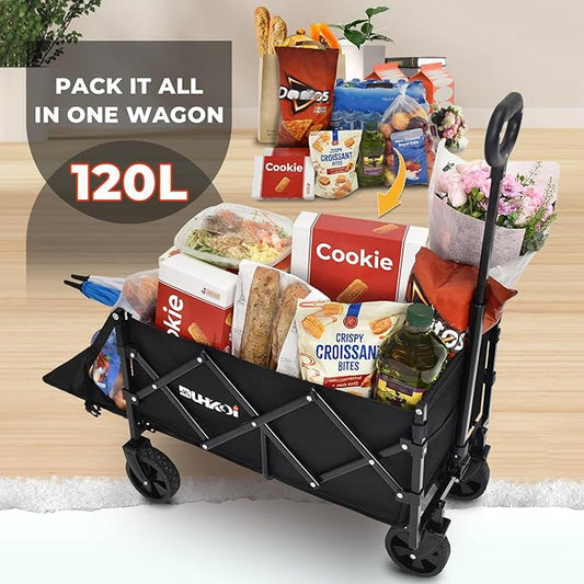 Collapsible Tailgate Wagon with Wheels, Compact Size Folding Utility Cart, 380LBS Capacity for Garden, Grocery, Beach, Camping – Portable Heavy Duty Cart