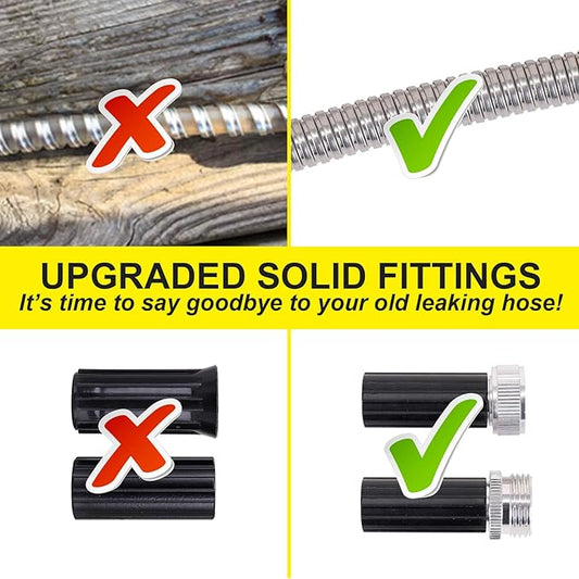 FOXEASE Metal Garden Hose 10 ft - Stainless Steel Water Hose with Adjustable Nozzle, Lightweight, Tangle Free & Kink Free, Heavy Duty, High Pressure, Flexible, Dog Proof