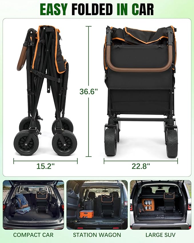 Snagle Paw Dog Wagon for Medium Large Dogs up to 200lbs | All Terrain Foldable Large Pet Stroller with Ramp & Tailgate (Extra Space), Dog Wagon Cart Adjustable Handle & One-Step Brake