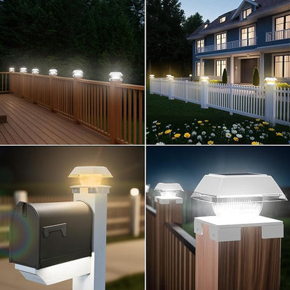 INDARUN Solar Outdoor Post Cap Lights with Cool White & Warm White, 120Lumen, 4x4 Post Solar Lights Fit Fence Deck Posts Caps - 4x4 5x5 6x6 Wood Posts/4x4 Vinyl Posts, for Porch, Patio, Yard Decor