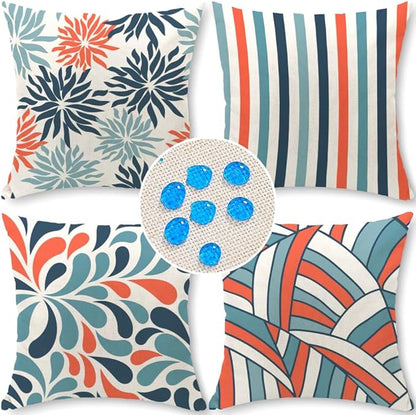 Cirzone Outdoor Pillow Covers 18x18 Set of 4 Striped Patterns Waterproof Throw Outdoor Pillows Decorations for Patio Garden, Home