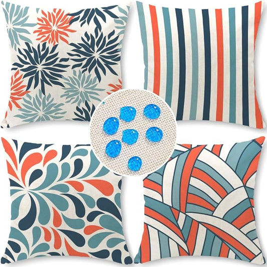 Cirzone Outdoor Pillow Covers 18x18 Set of 4 Striped Patterns Waterproof Throw Outdoor Pillows Decorations for Patio Garden, Home