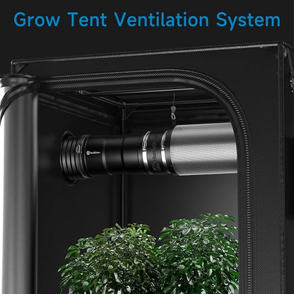 Hon&Guan 4" Air Filtration Kit: 4 Inch Inline Duct Fan with Speed Controller, 10" High Carbon Filter, 8 Ft Ducting & Rubber Coupler, Ventilation System for Grow Tents, Indoor Gardening, Hydroponics