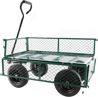 Heavy-Duty Solid Tire Garden Dump Cart - 4.86 cu. ft. Yard Wagon Cart with 600 LBS Capacity & Spacious Mesh Bed (37" x 19.5") - No-Flat Tires, Utility Wagon