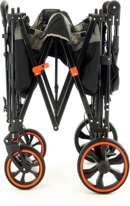Creative Outdoor Push Pull All-Terrain Collapsible Folding Stroller Wagon for Kids, 150lbs Weight Capacity, Platinum Series, Beach, Park, Garden & Tailgate, (Black)