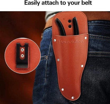 Housolution Garden Pruner Sheath, Pruner Tool Holster, Premium PU Leather Holster Protective Case Cover Scabbard for Gardening Pruning Shears Scissor - Brown