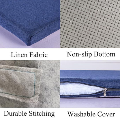 36 x 18 Inch Piano Bench Cushions for Indoor Furniture with Ties Non Slip Kitchen Dining Room Bench seat Cushion for Shoe Storage Ottoman Window Settee Pad, Navy Blue