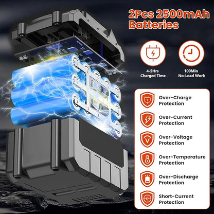 Cordless Weed Wacker, Battery Powered Weed Eater 3 in 1 Stringless Grass Trimmer with 3 Types Blades and 2Pcs 2.5 Ah Battery, Adjustable Length for Yard Lawns Garden (25 Blades, Wheels)