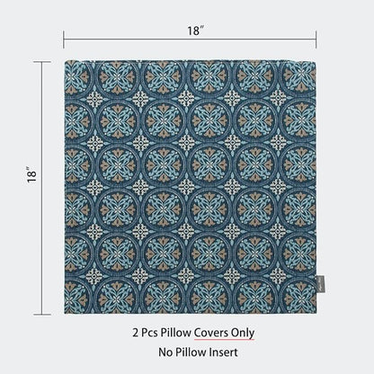 Magpie Fabrics Pack of 2 Indoor Outdoor Waterproof Throw Pillow Covers 18 x 18 Inch, Decorative Pillowcase Shell Cushion Sham for Garden Patio Tent Balcony Couch Sofa(Morgan Medal Print)