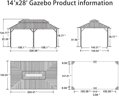 PURPLE LEAF 14' X 28' Outdoor Hardtop Gazebo Patio Wide Aluminum Frame Galvanized Steel Double Roof with Heavy Duty Netting and Curtains for Permanent Hard Top Pavilion Screen Khaki