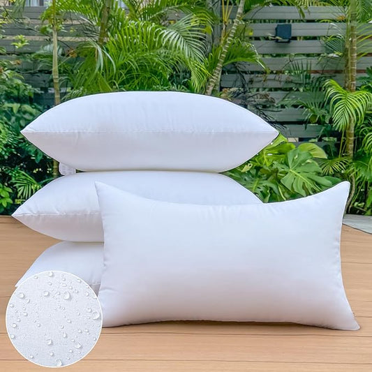 12 x 20 Outdoor Pillow Insert Set of 4 Small Lumbar Patio Furniture Pillows for Porch Couch Fall Throw Pillow Inserts Premium Decorative Stuffer Pillows Waterproof Rectangle White Cushion