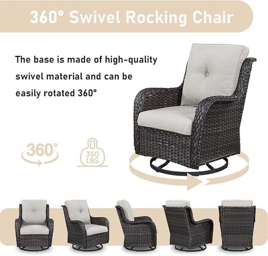 Patio Wicker Chairs Swivel Rocker,3 Pieces Patio Furniture Set with 360 Degree Wicker Swivel Rocking Chairs and Side Table for Garden,Porch,Backyard