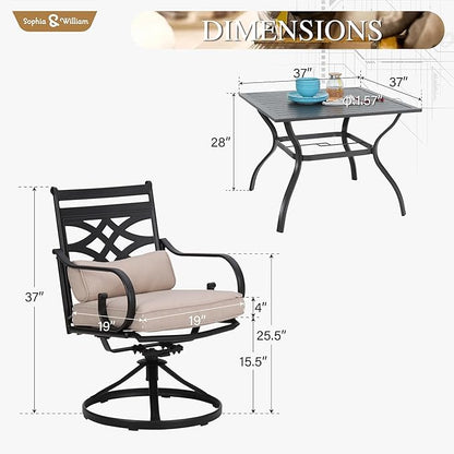 Sophia and William Swivel Patio Dining Set for 4, Outdoor Table and Chairs, Removable Seat Cushions, Black 37" Patio Dining Table
