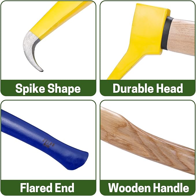 Pickaroon Logging Tool, Hookaroon, Log Roller Tool, Hookaroon for Dragging and Stacking Firewood, Sharp Pick Tool for Logs