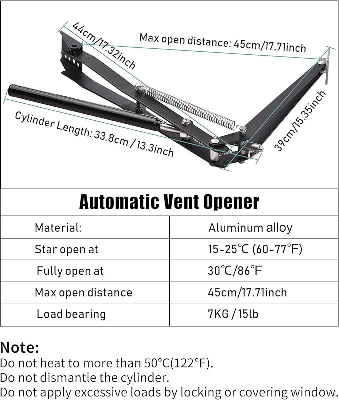 1X Auto Vent Opener Solar Automatic Window Opener for Greenhouse Heat Sensitive Roof Vent Opener Auto Vent Kit Gardening Tools Greenhouse Accessories Hothouse Roof Vent Kit (Dual Spring Up to 15lbs)