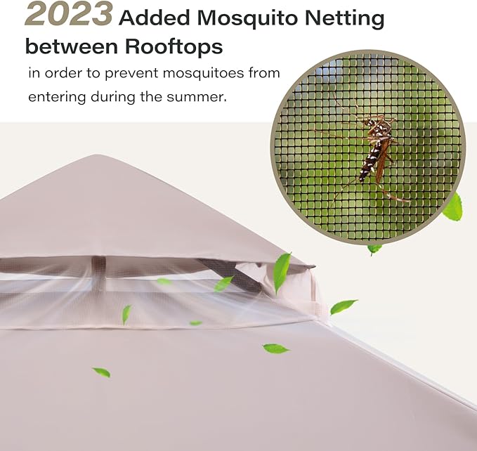 LAUSAINT HOME Outdoor Patio Gazebo 10'x10' with Expansion Bolts, Heavy Duty Party Tent & Shelter with Double Roofs, Mosquito Nettings and Privacy Screens for Backyard, Garden, Lawn, Khaki