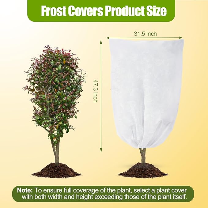 4 Pack Winter Plant Covers Freeze Protection, Frost Covers with Zipper Drawstring, Warm Plant Protection Cover Bags, Outdoor Winter Frost Cold Weather Shrubs Trees Jacket Covers (31.5" x 47.3",White)