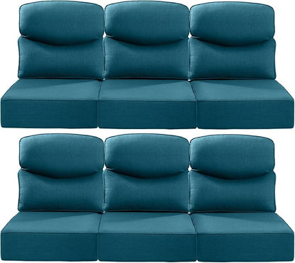 Luxury 24x24x6 Inch Smile Patio Cushions for Outdoor Furniture Set of 6 - Thick Back & Deep Seat Outside Chair Pillows for Rattan Metal Glider Loveseat Sectional Sofa - Peacock Blue