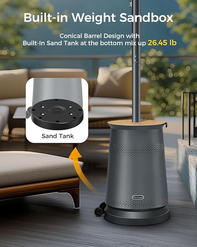 50,000 BTU Patio Heater for Outdoor Use With Adjustable Heat Focusing Top, Portable Propane Patio Heater with Wheels, Stainless Steel Burner for Porch Deck Garden (Grey)