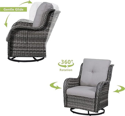 HUMMUH 7pcs Patio Furniture Set Swivel Rocker Patio Chairs,PE Wicker Outdoor Sofa Set of 2 with Coffee Table and Ottomans(Grey,Grey)